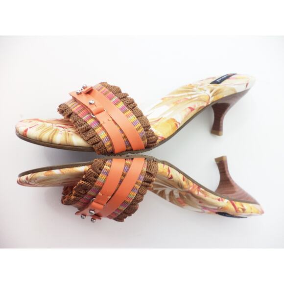 M BY MORENATOM 10M BROWN & BURNT ORANGE FABRIC & LEATHER SLIDE SANDAL SHOE - Picture 7 of 8